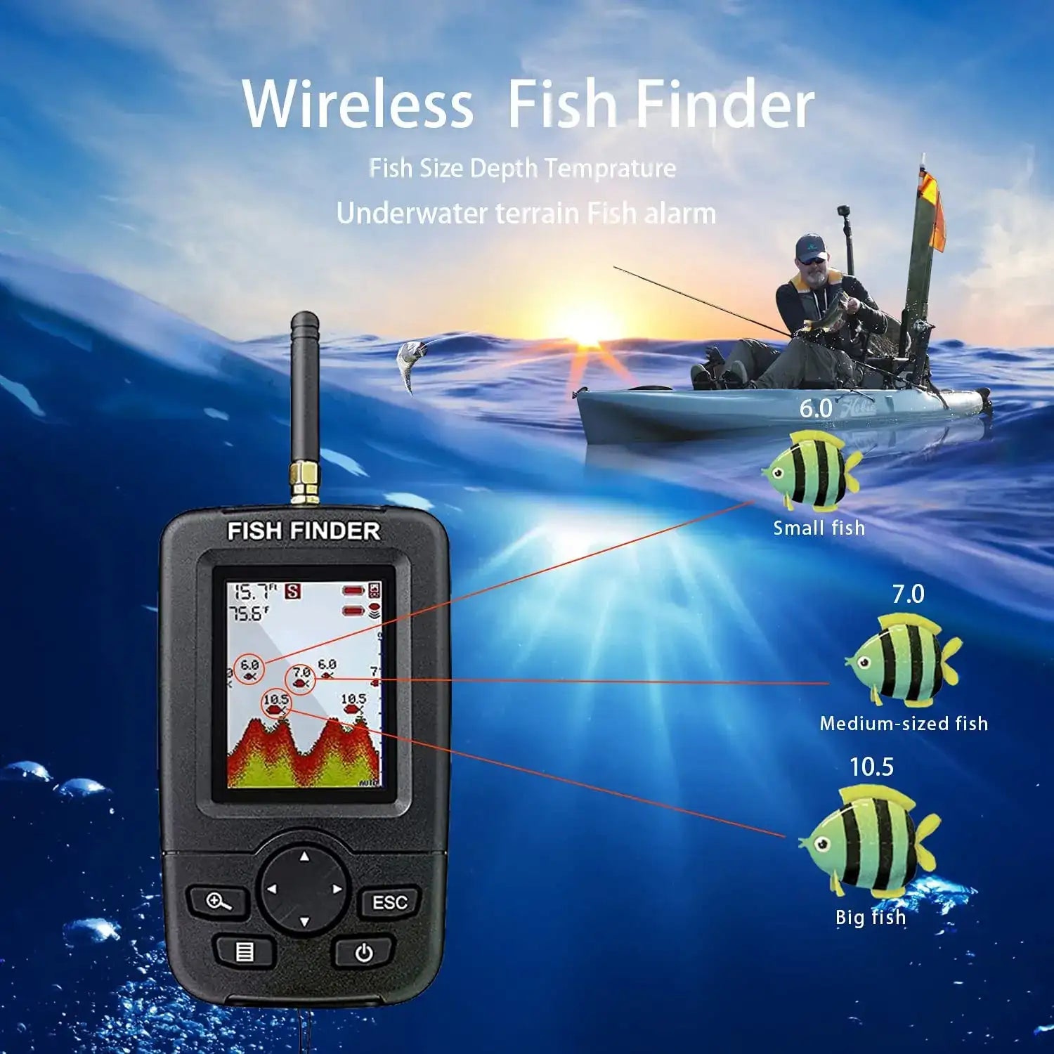 Portable Wireless Fish Finder – Sonar Fishing Alert & Underwater Echo Sounder for Accurate Fish Detection - Moss Roze