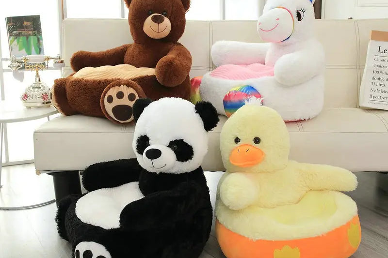 50 CM Soft Plush Animal Sofa Chair | Panda, Unicorn, Duck & Bear Baby Seat | Cute Kids Cushion & Romantic Gift for Birthday or Valentine’s Day - Moss Roze