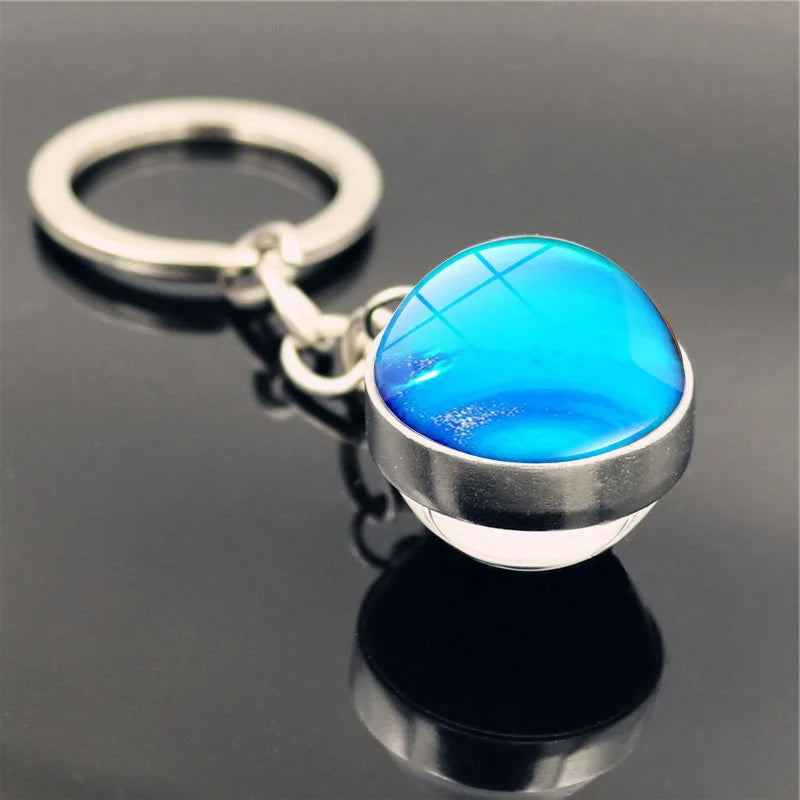Galaxy Planet Keychain with Glass Ball Pendant | Earth Moon Solar System Key Ring for Bags, Vintage Starry Sky Universe Accessory - Moss Roze