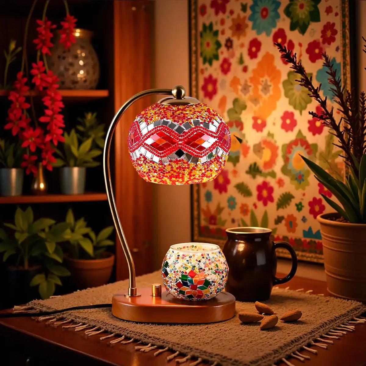 Bohemian Style Hand-Colored Glass Bedside Lamp – 3-Color Retro Table Light