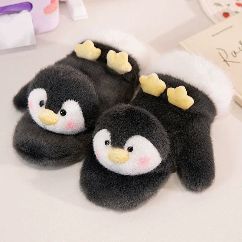Cute Capybara & Penguin Plush Gloves with Hat & Scarf | Soft Warm Winter Fleece Mittens – Perfect Christmas & New Year Gift | Best Winter Apparel - Moss Roze