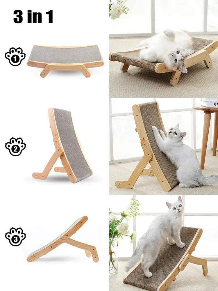 Cat Scratcher Board Wooden Frame – 3-in-1 Detachable Scratching Post and Lounge Bed