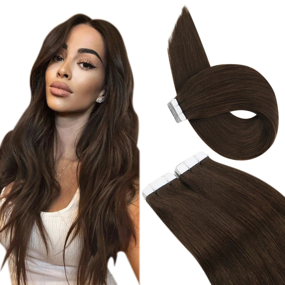 Tape-In Human Hair Extensions Real Brazilian Remy Hair Straight Seamless Skin Weft for Women, 12–24 Inch, 20P/40P | Best Women Hair - Moss Roze