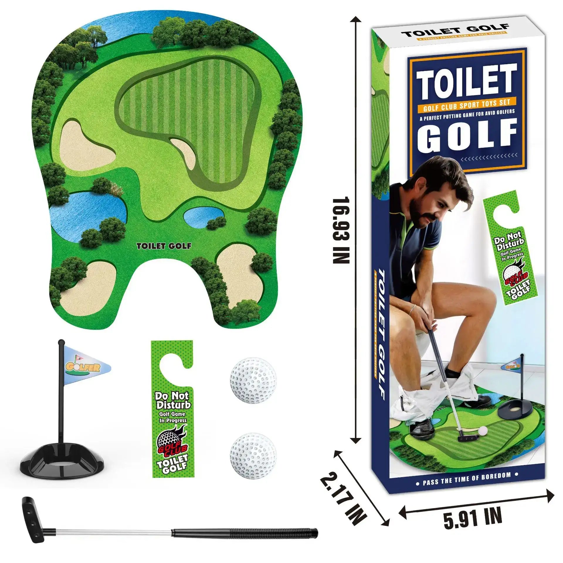 Toilet Golf Game Mat – Funny Bathroom Mini Golf Set with mat - Moss Roze