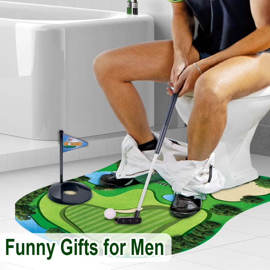 Toilet Golf Game Mat – Funny Bathroom Mini Golf Set with mat - Moss Roze