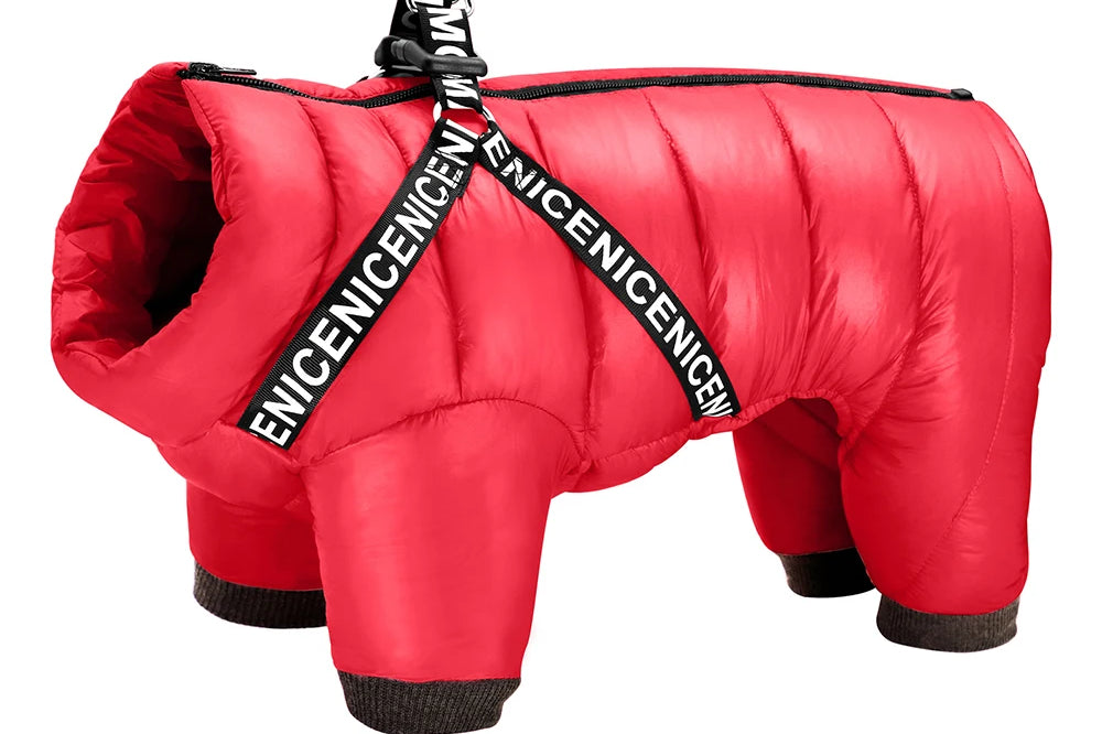 Super Warm Winter Dog Jacket with Harness – Waterproof Hooded Pet Coat for Small & Medium Dogs, French Bulldog, Chihuahua, All types of Dogs - Moss Roze