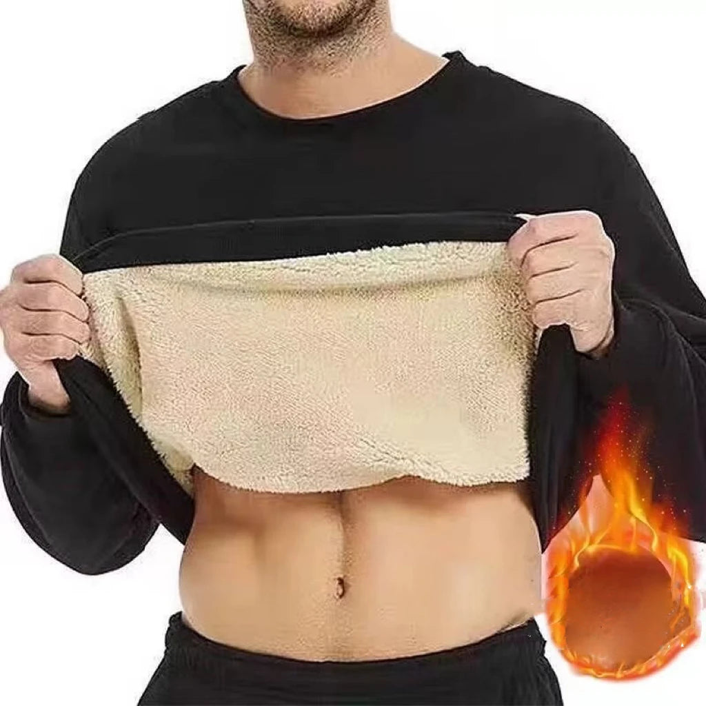 Men’s Thick Velvet Thermal Top | Winter Warm Long Sleeve Round Neck Shirt – Fleece-Lined Thermal Underwear M–5XL | Unisex Body Warmer - Moss Roze