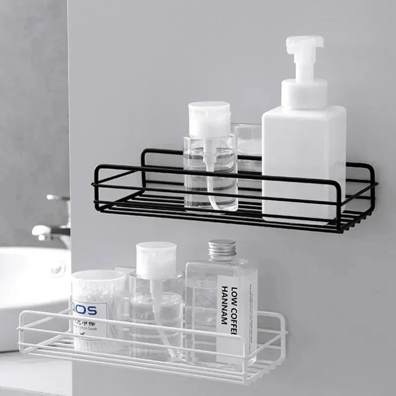 Wall Mounted Bathroom Shelf | Iron Corner Shower Rack with Drain Basket for Shampoo & Cosmetics – No Drill Storage Organizer for Bathroom & Kitchen - Moss Roze