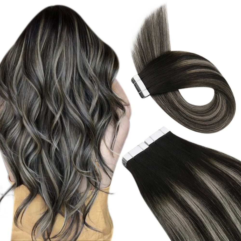 Tape-In Human Hair Extensions Real Brazilian Remy Hair Straight Seamless Skin Weft for Women, 12–24 Inch, 20P/40P | Best Women Hair - Moss Roze