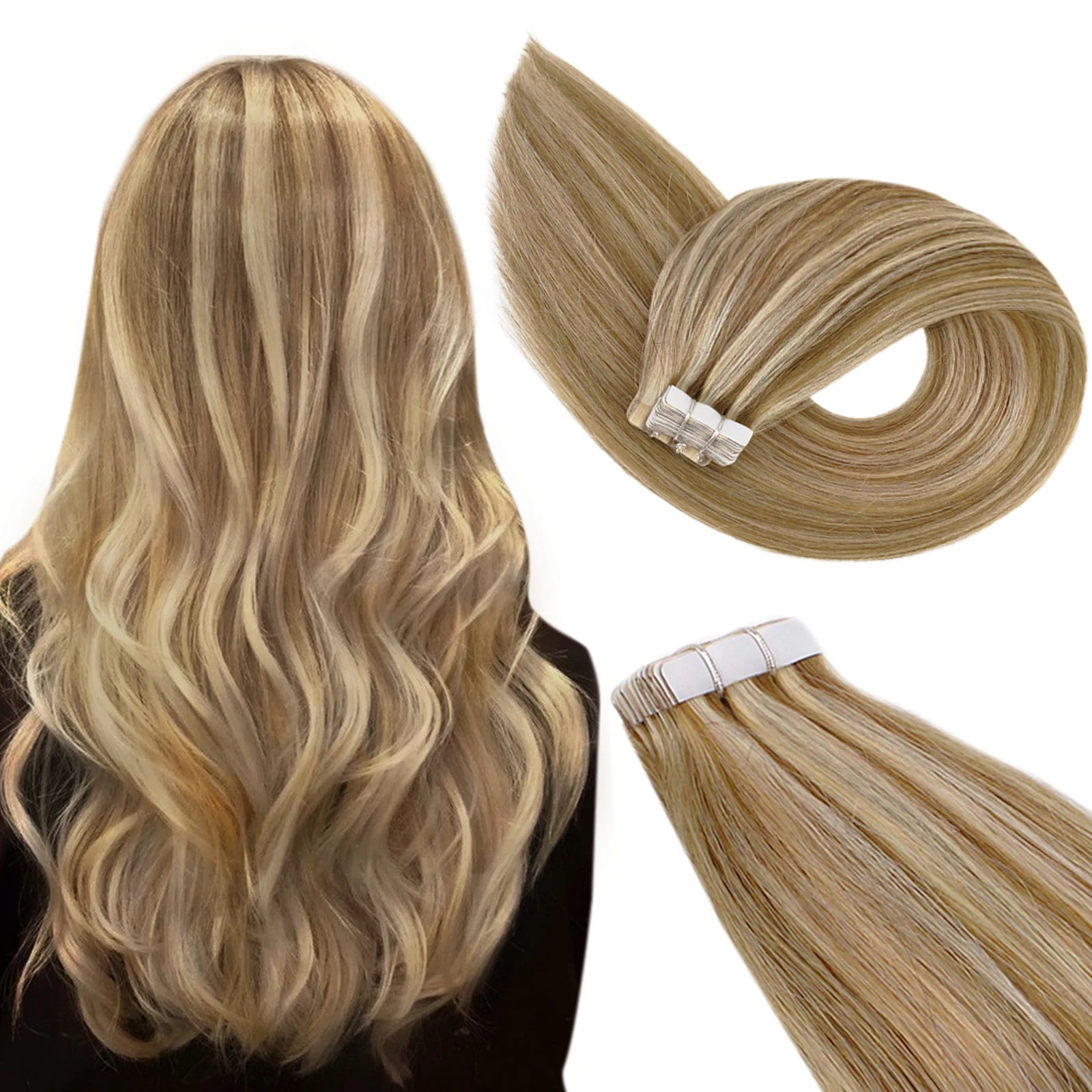 Tape-In Human Hair Extensions Real Brazilian Remy Hair Straight Seamless Skin Weft for Women, 12–24 Inch, 20P/40P | Best Women Hair - Moss Roze