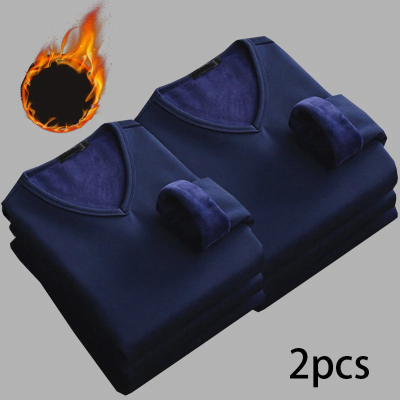 Men’s V-Neck Velvet Thermal Top | Thick Warm Fleece-Lined Long Sleeve Shirt Winter Base Layer M–4XL – Ideal Christmas Gift - Moss Roze