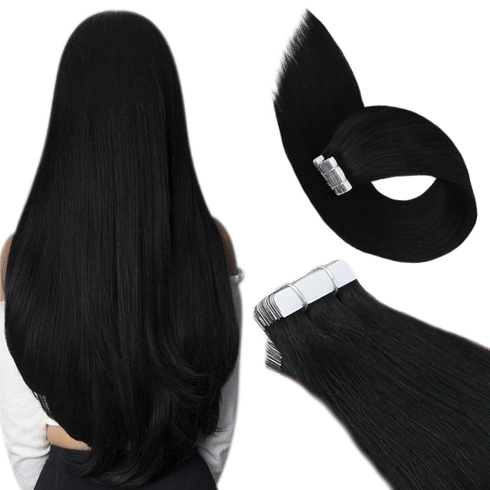 Tape-In Human Hair Extensions Real Brazilian Remy Hair Straight Seamless Skin Weft for Women, 12–24 Inch, 20P/40P | Best Women Hair - Moss Roze