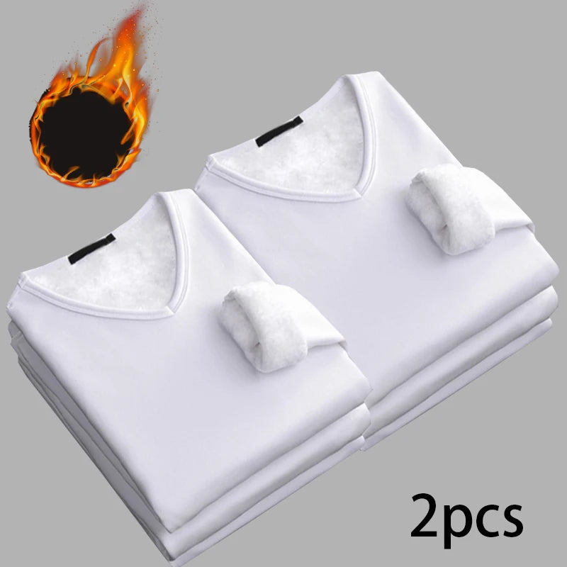 Men’s V-Neck Velvet Thermal Top | Thick Warm Fleece-Lined Long Sleeve Shirt Winter Base Layer M–4XL – Ideal Christmas Gift - Moss Roze