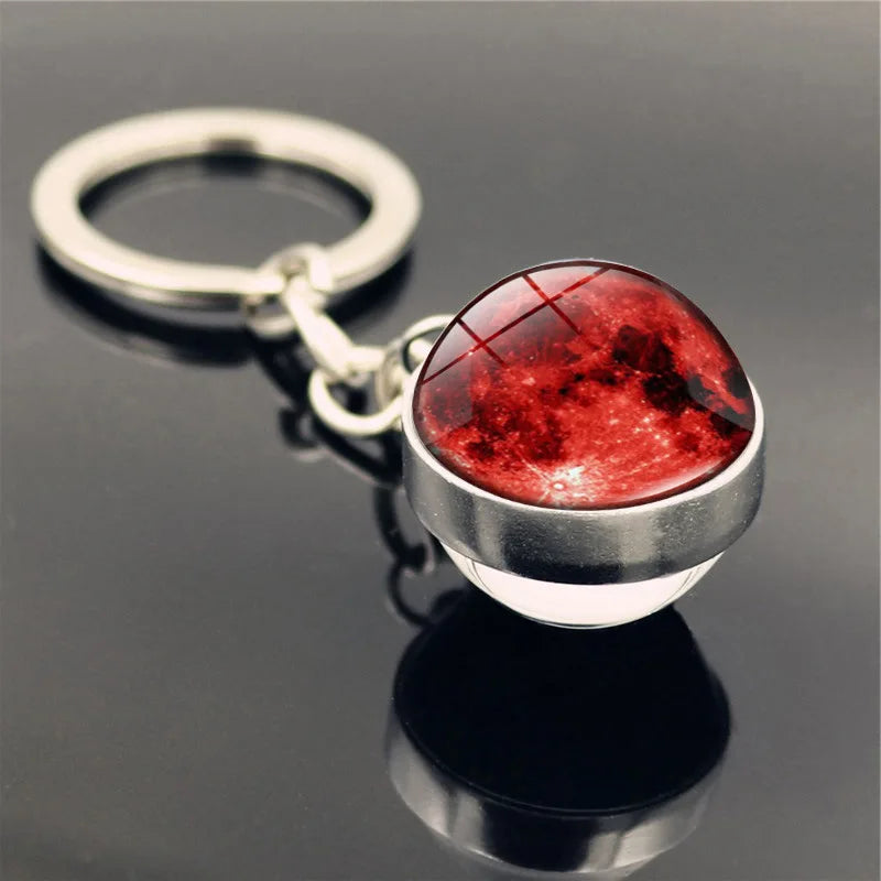 Galaxy Planet Keychain with Glass Ball Pendant | Earth Moon Solar System Key Ring for Bags, Vintage Starry Sky Universe Accessory - Moss Roze