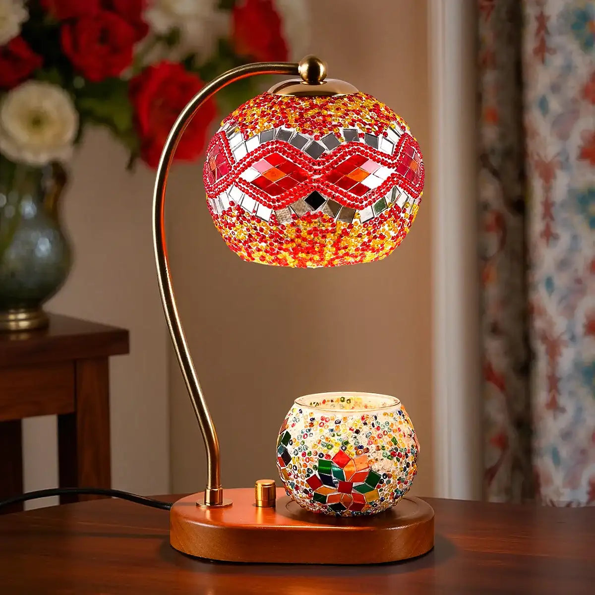 Bohemian Style Hand-Colored Glass Bedside Lamp – 3-Color Retro Table Light