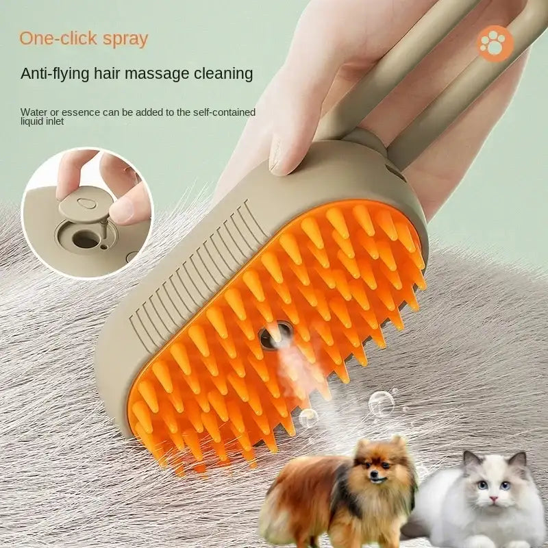 Steamy Electric Pet Brush 3-in-1 – Spray, Massage