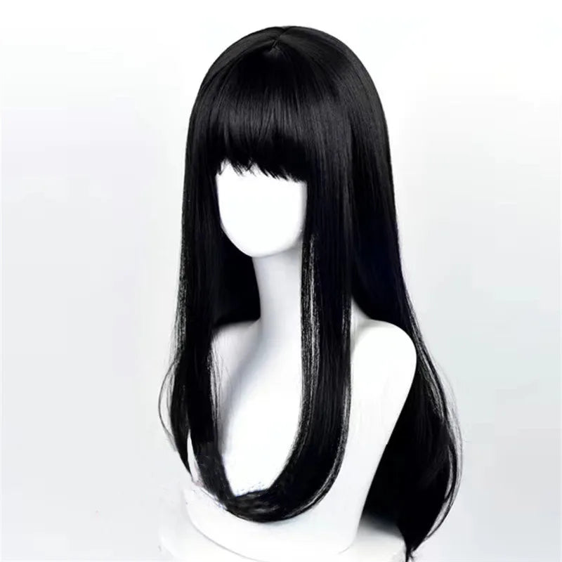 Long Straight Black Synthetic Wig for Women – Natural Cosplay Wig with Breathable Cap, 26-Inch Heat-Resistant Fiber Hairpiece - Moss Roze