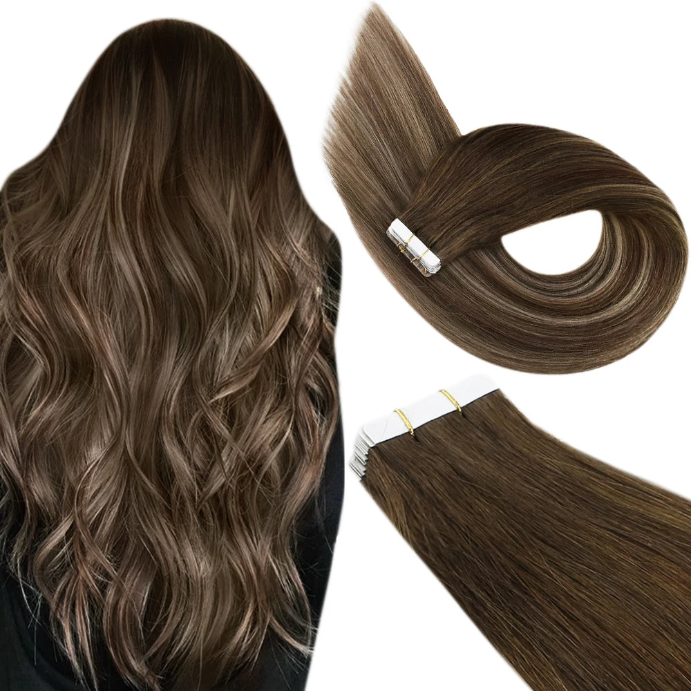 Tape-In Human Hair Extensions Real Brazilian Remy Hair Straight Seamless Skin Weft for Women, 12–24 Inch, 20P/40P | Best Women Hair - Moss Roze