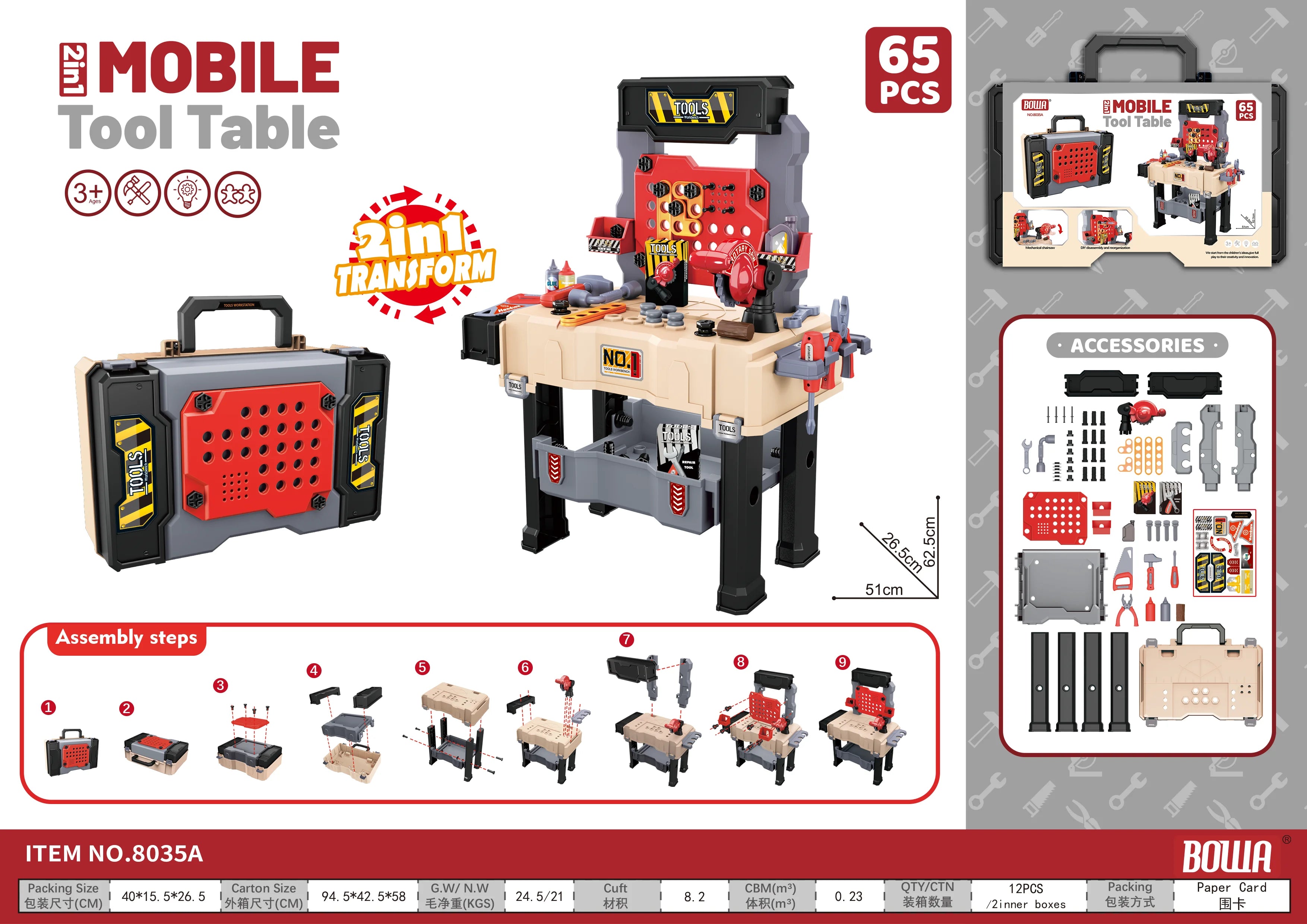 Kids Transformable Tool Bench Set – Realistic Pretend Play Construction Workshop Toy for Boys & Girls Age 3-12| Educational Learning Gift | New Year Gift - Moss Roze
