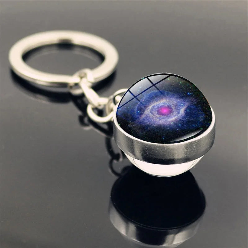 Galaxy Planet Keychain with Glass Ball Pendant | Earth Moon Solar System Key Ring for Bags, Vintage Starry Sky Universe Accessory - Moss Roze
