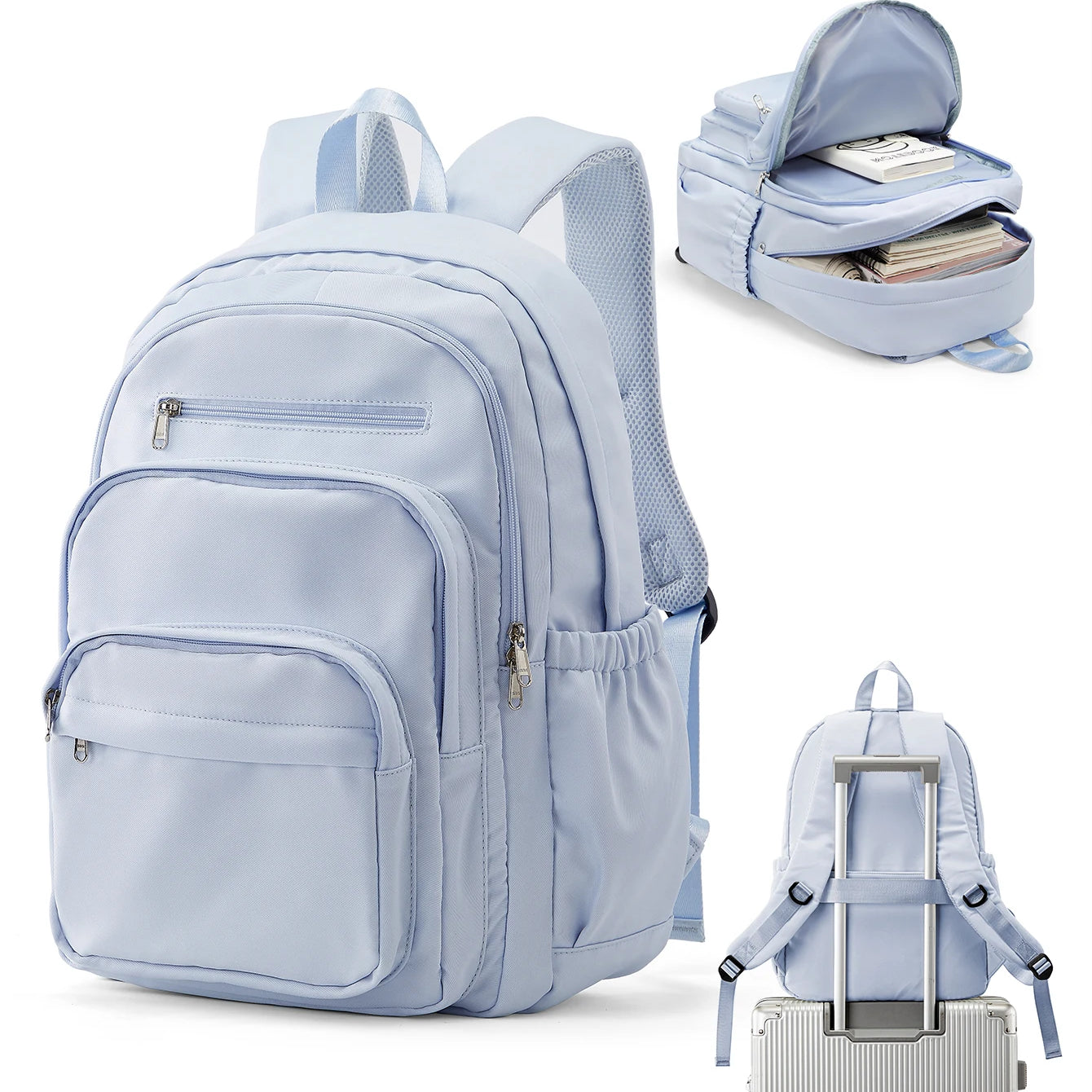 Nylon School Backpack for Teens – Unisex Casual Travel Book Bag - Moss Roze