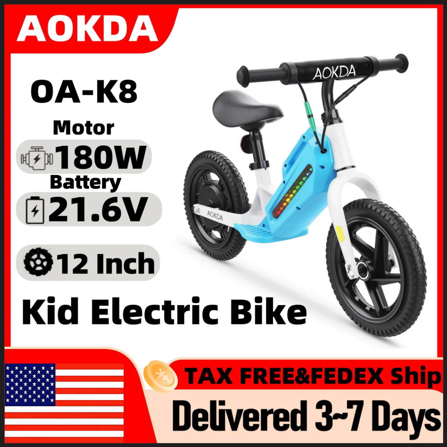 Kids Electric Balance Bike – 180W 2-Speed 12KM/H Battery-Powered Bike with Adjustable Seat, Alloy Frame & LED Lights (Ages 2–14) | Best New Year Gift - Moss Roze