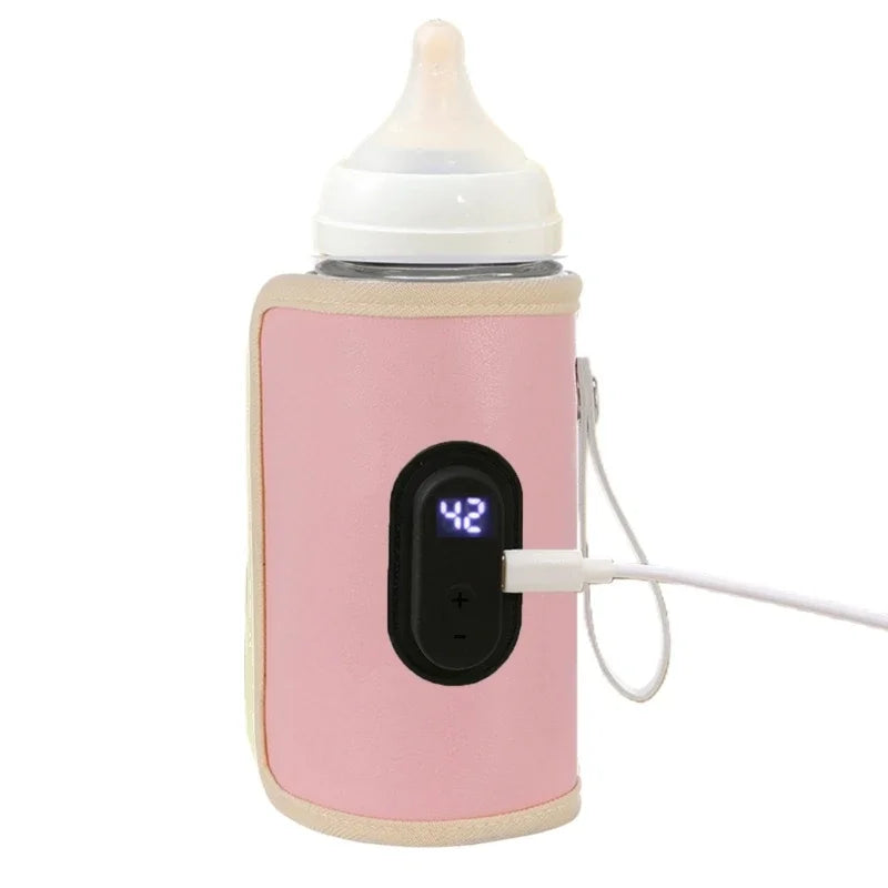 Digital Baby Bottle Warmer with USB Type-C – Portable Milk Heater with Adjustable Temperature and Display for Travel, Car, and Home - Moss Roze