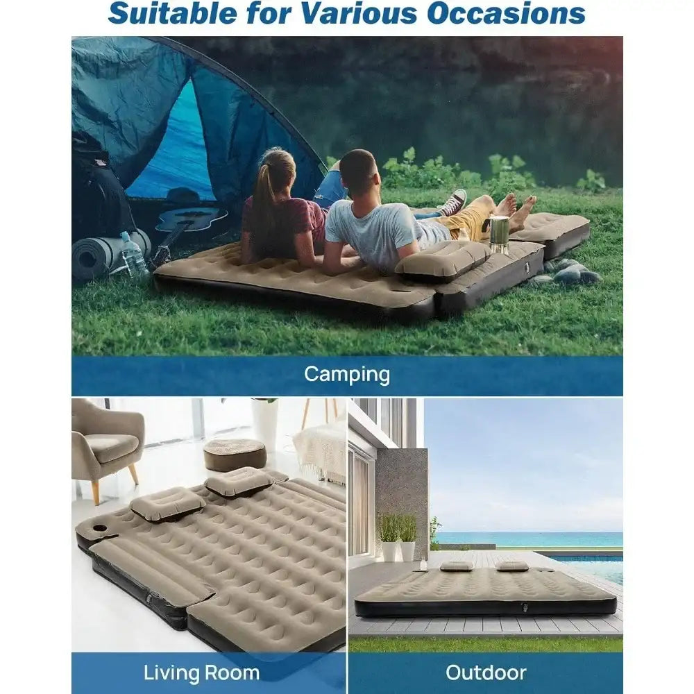 Inflatable Truck Bed Air Mattress for 5.5–5.8 ft Pickup Beds – Waterproof Camping Mattress with Pillows, Cup Holder, Carry Bag – Full Size 67"x62"