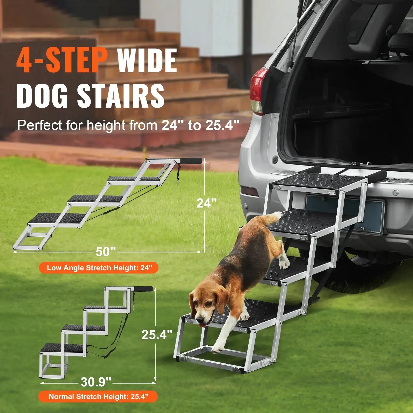 Folding Dog Car Steps – Wide Lightweight Aluminum Pet Stairs for SUV, Truck & Car Access