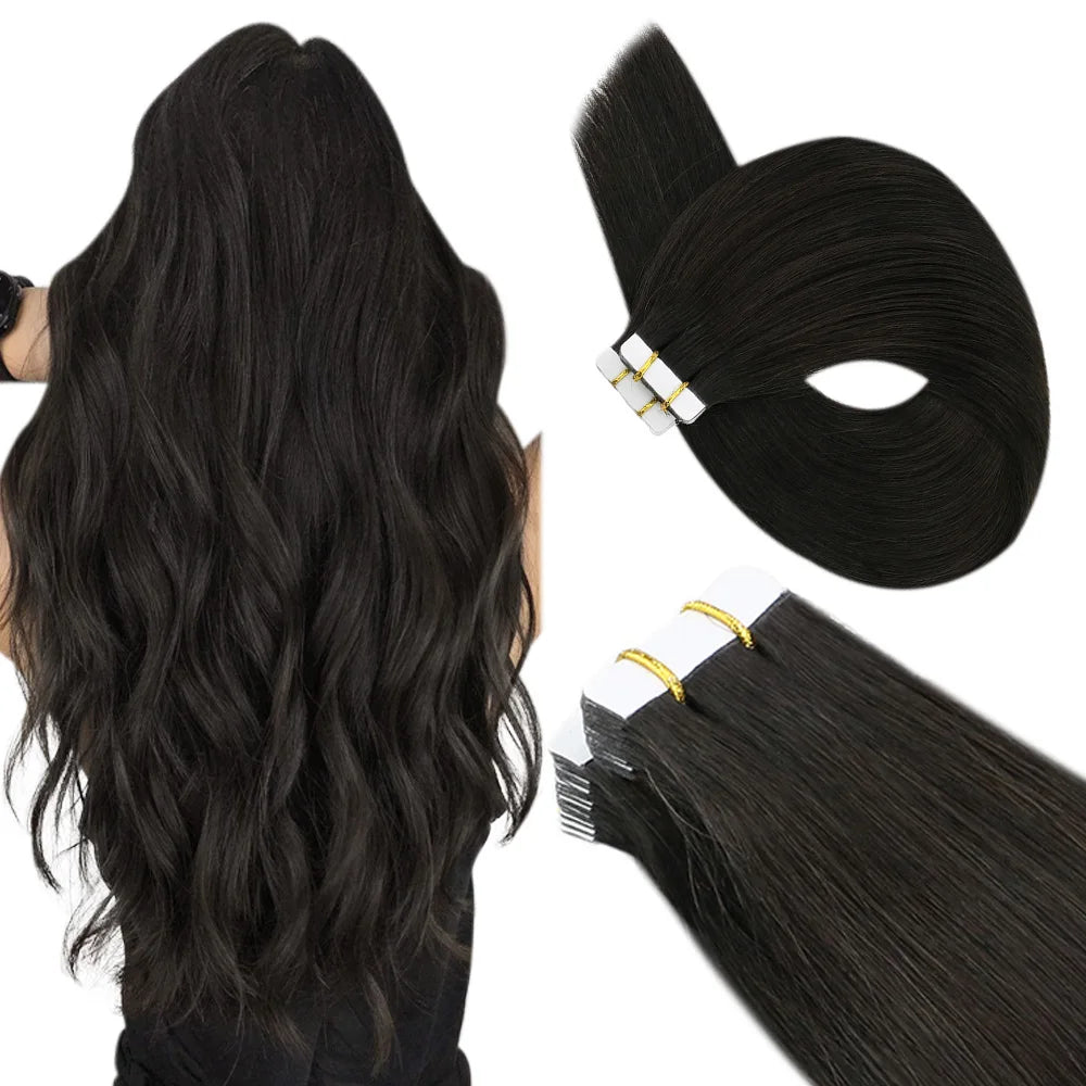 Tape-In Human Hair Extensions Real Brazilian Remy Hair Straight Seamless Skin Weft for Women, 12–24 Inch, 20P/40P | Best Women Hair - Moss Roze