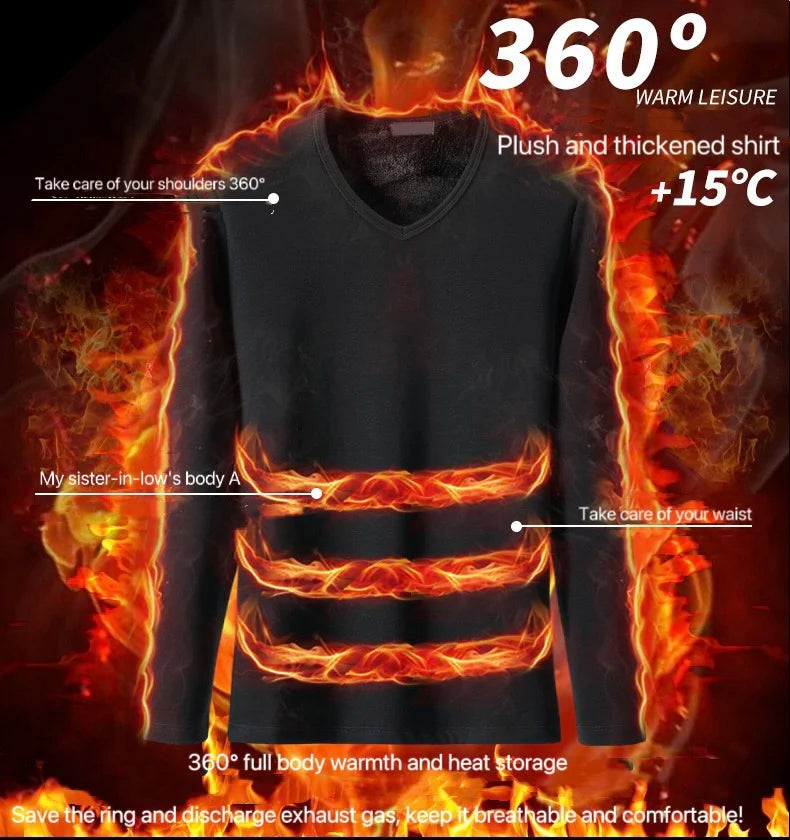 Men’s V-Neck Velvet Thermal Top | Thick Warm Fleece-Lined Long Sleeve Shirt Winter Base Layer M–4XL – Ideal Christmas Gift - Moss Roze