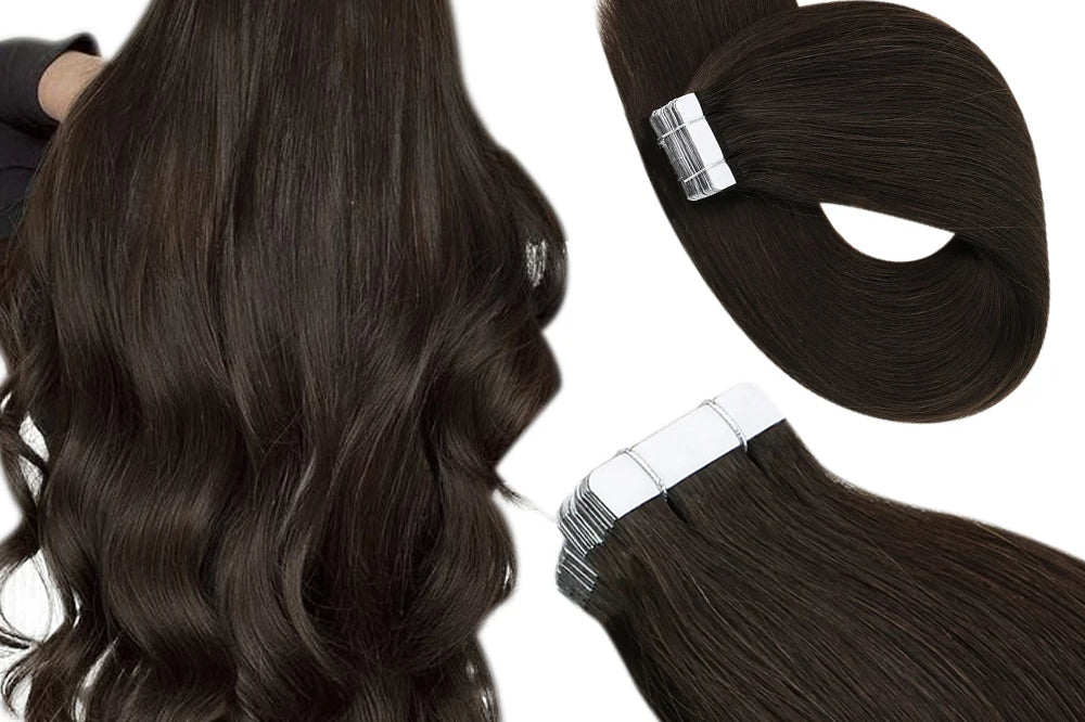 Tape-In Human Hair Extensions Real Brazilian Remy Hair Straight Seamless Skin Weft for Women, 12–24 Inch, 20P/40P | Best Women Hair - Moss Roze