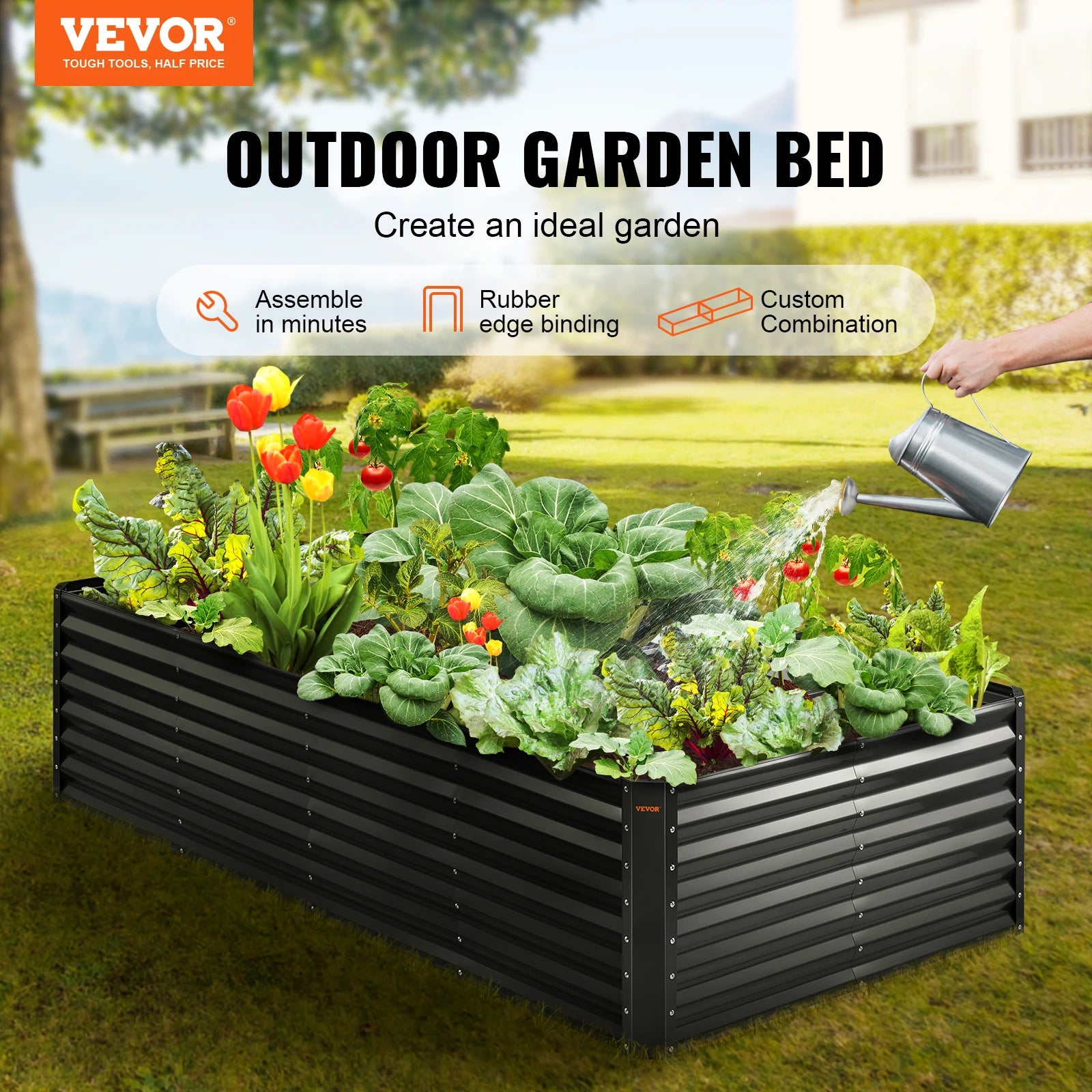 Raised Garden Bed Kit – Large Metal Planter Box with Open Bottom for Outdoor Vegetables, Flowers, and Herbs - Moss Roze
