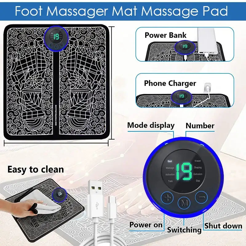 Electric Foot Massager Pad – Portable EMS Muscle Stimulator for Relaxation, Pain Relief & Fitness