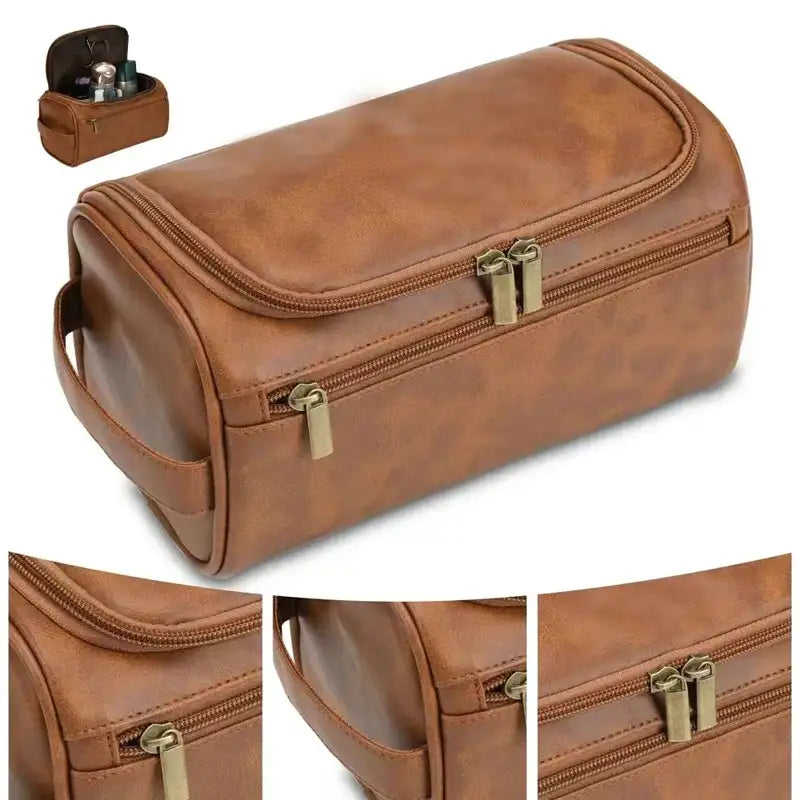 Leather Toiletry Bag for Men & Women – Hanging Dopp Kit Travel Organizer with Large Capacity & Water-Resistant Design