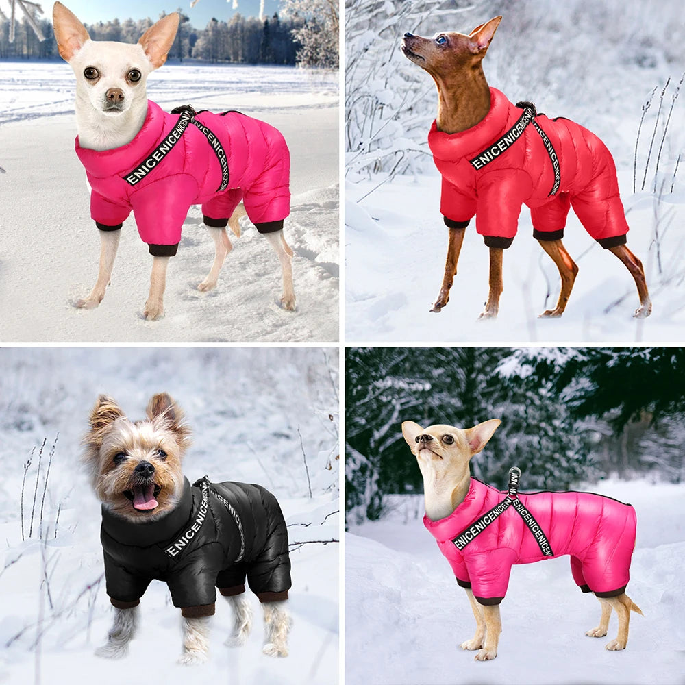 Super Warm Winter Dog Jacket with Harness – Waterproof Hooded Pet Coat for Small & Medium Dogs, French Bulldog, Chihuahua, All types of Dogs - Moss Roze