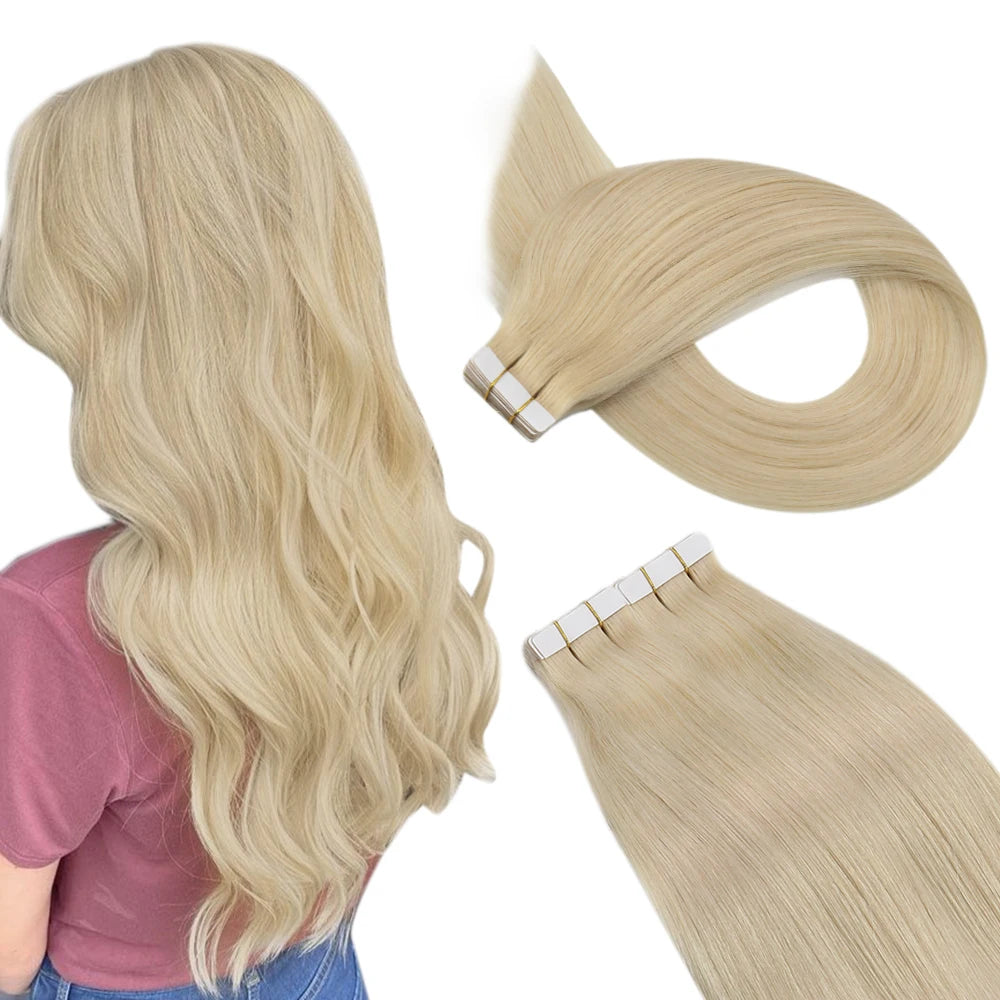 Tape-In Human Hair Extensions Real Brazilian Remy Hair Straight Seamless Skin Weft for Women, 12–24 Inch, 20P/40P | Best Women Hair - Moss Roze