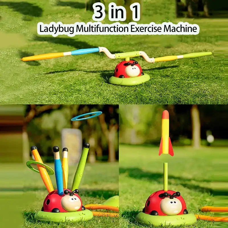 Ladybug 4-in-1 Sports & Entertainment Game Toy – Rope Skipping, Toss Ring, Rocket Launcher & Baseball Mode for Kids