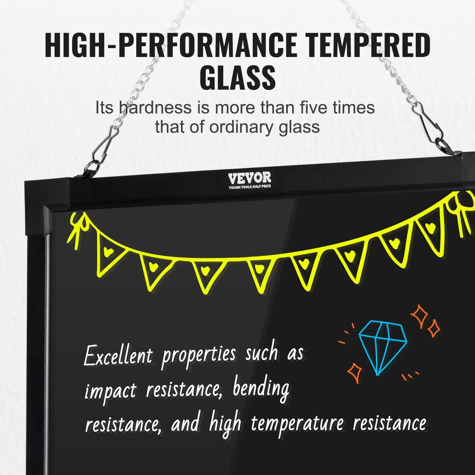 Erasable  Neon Lighted Chalkboard with Remote and 8 Fluorescent Markers - Moss Roze