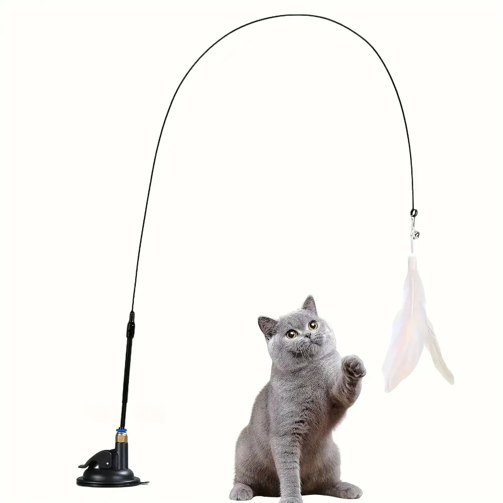 Interactive Cat Teaser Toy with Suction Cup – Feather Wand & Bell Pole for Active Play