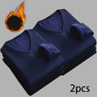 Men’s V-Neck Velvet Thermal Top | Thick Warm Fleece-Lined Long Sleeve Shirt Winter Base Layer M–4XL – Ideal Christmas Gift - Moss Roze