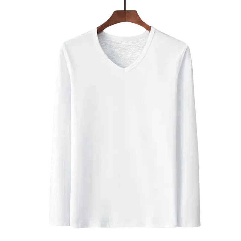 Men’s V-Neck Velvet Thermal Top | Thick Warm Fleece-Lined Long Sleeve Shirt Winter Base Layer M–4XL – Ideal Christmas Gift - Moss Roze