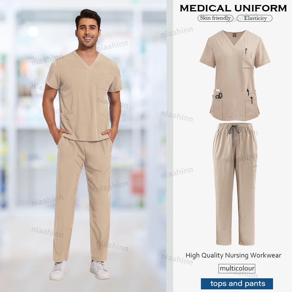 Unisex Nursing Scrubs Set – Anti-Wrinkle Medical Uniform for Doctors, Nurses & Hospital Staff - Moss Roze