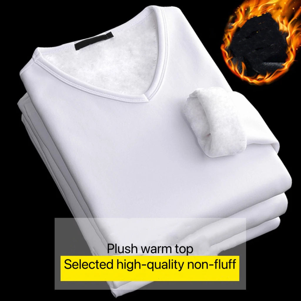Men’s V-Neck Velvet Thermal Top | Thick Warm Fleece-Lined Long Sleeve Shirt Winter Base Layer M–4XL – Ideal Christmas Gift - Moss Roze