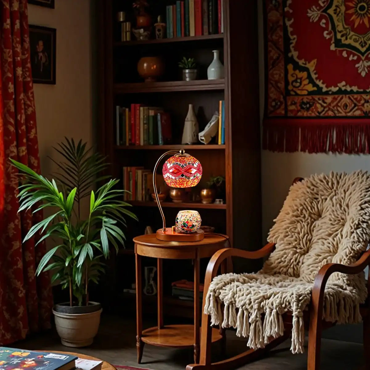 Bohemian Style Hand-Colored Glass Bedside Lamp – 3-Color Retro Table Light