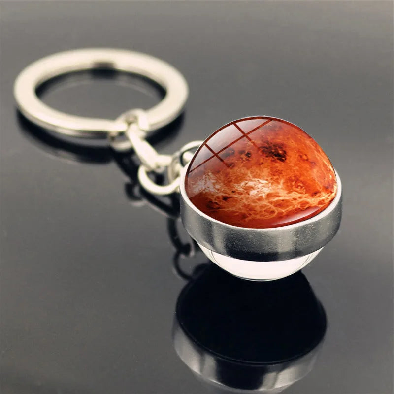 Galaxy Planet Keychain with Glass Ball Pendant | Earth Moon Solar System Key Ring for Bags, Vintage Starry Sky Universe Accessory - Moss Roze
