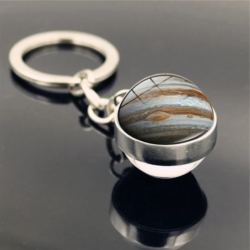 Galaxy Planet Keychain with Glass Ball Pendant | Earth Moon Solar System Key Ring for Bags, Vintage Starry Sky Universe Accessory - Moss Roze