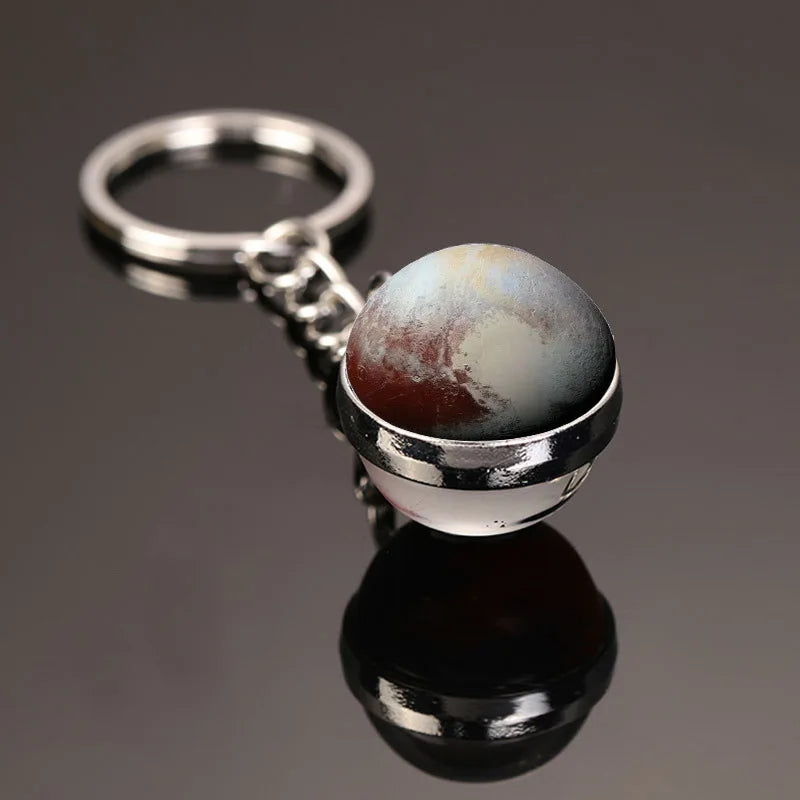 Galaxy Planet Keychain with Glass Ball Pendant | Earth Moon Solar System Key Ring for Bags, Vintage Starry Sky Universe Accessory - Moss Roze