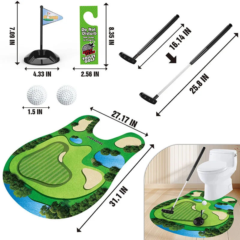 Toilet Golf Game Mat – Funny Bathroom Mini Golf Set  with mat - Moss Roze
