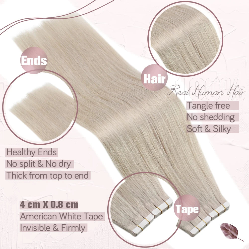Tape-In Human Hair Extensions Real Brazilian Remy Hair Straight Seamless Skin Weft for Women, 12–24 Inch, 20P/40P | Best Women Hair - Moss Roze